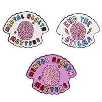 만화 뇌 다채로운 편지 브로치 3pcs 세트 정신 건강 문제 설계 에나멜 배지 합금 핀 여성 보석 선물 가방 액세서리