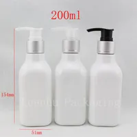 200ml x 30 quadrado branco de alumínio loção de loção de alumínio Plastic Bottle Bottles Empty Shampoo Garrafas de loção com bomba229k