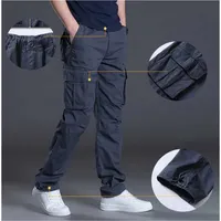 Calça de carga de primavera calças de carga tática macacão de vários bolsos masculinos de algodão solto calça calças militares do exército x0611