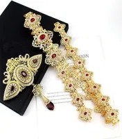 Sunspicems Moroccan Wedding Jewelry Sets Caftan Belt Brooch for Women Gold Color Red Crystal Bride Gift 2208188930521