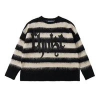 Готическая буква печатная полосатая вязаная свитер Винтажные мужчины сгущаются плюс размер свитеров