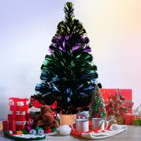 Christmas Decorations 32 Inch Green Prelit Mini Fiber Optic Tabletop Artificial Christmas Tree with 5layers control LED lights Xmas Table top tree 221123