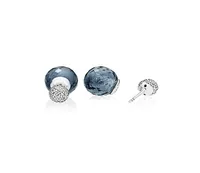 Blue Crystal Bright Water Drop Stud Enring Original Box for Pandora 925 Sterling Silver Women Wedding Earrings Set9758022