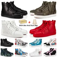 Met doos 2023 Designer Red Bottom Shoes Sneakers High Cut Leather Spikes Big Size Us 13 For Men Women Luxe Casual Vintage Bottoms Loafers Runners