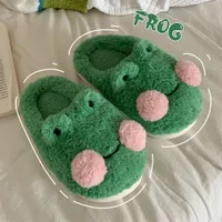 Slippers Funny Couple Lovely Frog Women Cotton Student Anti Slip Warm Plush Home Slipper Household Shoes Cute Animals Winter 221122