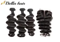 Bella Hair 100 Unprocessed Human Virgin Hair Bundles with Closure 4x4 Loose Deep Brazilian Hair 3 Bundles and Top Closure 4pcslo2657820