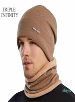 Outdoor Hats TRIPLE INFINITY Sell Winter Men Scarf Set Solid Color Warm Cap Scarves Male Unisex Elastic Soft Comfortable Hat1121663