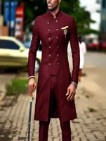 Indian Burgundy Wedding Tuxedos 2 pi￨ces Double Butted Breasted Lapel Groom Party Prom Men Blazer SuitJacketpants5774040