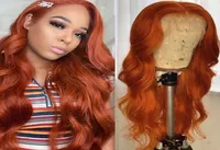 Ishow Brazilian Body Wave 13x1 Human Hair Wigs orange Ginger Blue Red Pink 99J Couleur Remy Pré-Wig avant en dentelle Percuée pour les femmes GIR8504187