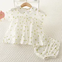 Rompers Infant Baby Girls Clothing Sets Short Sleeve Cotton Floral Printing Shirt PP Shorts Toddler Suit For Summer