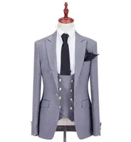 Helt ny gr￥ brudgum Tuxedos Peak Lapel Groomsmen Mens Wedding Dress Popular Man Jacket Blazer 3 Piece SuffajacketPantsVestie4870127