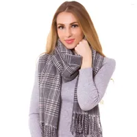 Scarves Cashmere Silk Check Plaid Scarf Shawl Wrap Oblong Warm Fashion Long Thick Hijab Top Quality Tartan Blanket Autumn Winter Gray