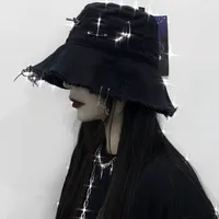 Wide Brim Hats Bucket Black Harajuku Mall Goth Women Men Girl Punk Emo Dark Academic Aesthetic Cross Caps Fairy Grunge Alternative 221122