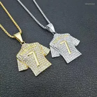 Pendant Necklaces Hip Hop Rhinestones Paved Bling Iced Out Stainless Steel No 7 Jersey Pendants For Men Rapper Jewelry Drop