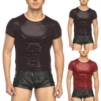 Мужские футболки для сексуальной патентной кожи с твердым цветом ночной клуб ночной клуб.