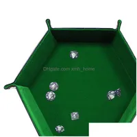 F￶rvaringsl￥dor BINS FACKIING Polygon Game Dice Tray Collapsible Pu Leather Decorative Storage Box Office Organizer Fit Desktop 26yz DHKTT