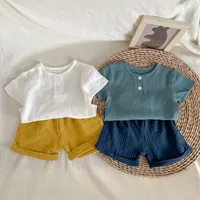 Clothing Sets Toddler Baby Boys Girl Clothes Suit Flax Cotton Solid Short Sleeve T-shirt Shorts Born Set For Summer