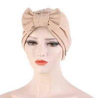 Beanies New Arrival Fashion Removable event bow Muslim Turban Solid Color Indian Woman Wrap Head Hijab Caps Ready To Wear Inner Hi4410043