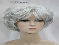 White Black Mix Short Curly Women Female Lady Hair Full Wig queen Kanekalon hair no lace front wigs deliver