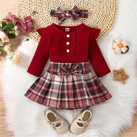 Clothing Sets 0-24M born Infant Knit Baby Girl Clothes Set Long Sleeve Button Romper Dress Outfits Autumn Winter Cotton Kids 221122