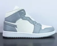 Jumpman 1 Mid Grey Sail Basketball Shoes 1S White Sports Outdoor Sneakers Whit Box Steal