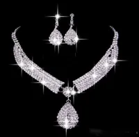 Sparkling Fashion Jewelry Sets Drop Earrings Necklaces Bridal Necklace Cheap Wedding Bridal Accessories Custom Made