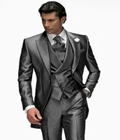New Design Haut Silver Grey Groom Tuxedos Morning Style Man Wedding Dress Prom Clothing custom made JacketpantstieVestNO5255616479