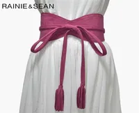 Rainie Sean largeur de dames pour robes en cuir rouge noir brun self cravate concepteur femelle en faux cuir cummerbunds pour les femmes h0901