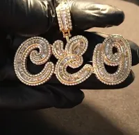 AZ Custom Name Baguette Cursive Letters Pendant Necklace Gold Silver Cubic Zirconia Men Women Hiphop Jewelry2005430
