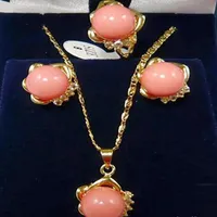 Pendientes de anillo de collar de colgante de cristal de piedra amarilla de coral rosa