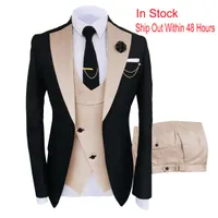 Męskie garnitury Blazers Slim Fit Mash 3 sztuki Mężczyźni Suit Formal Business Champagne Beige Beige Tuxedos na weselne pana młodego Blazerpantsvest 221123