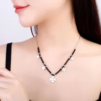 Chains Stainless Steel Four Clover Charms Necklace For Women Black Crystal Choker Bijoux Collier Fashion Jewelry 2022