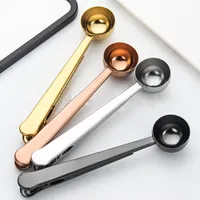 Two-in-one Coffee Scoops Multifunctional Food Sealing Bag Mouth Clip Spoon Kitchen Gold Accessories Recipient Cafe Decor