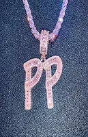 Hip Hop Custom Pink Baguette Letters Pendant Necklace Combination Letters Name Pendant 24inch Pink Tennis Necklaces Zirconia Jewel4763733