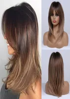 Parrucche sintetiche Eashair Medio -Ombre marrone scuro per donne con scoppi a strati di scoppi resistenti al calore quotidiano 9262702