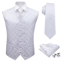 Mens Suits Blazers Barrywang Klasik Beyaz Çiçek Jakard İpek Yelek Yelek Mendil Parti Partisi Düğün Bağlantı Yelek Takım Key Kare Seti 221123