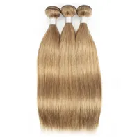 KISSHAIR 3 bundles color 8 ash blonde Brazilian human hair weft silky straight medium brown hair weave9121929