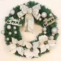 Kwiaty dekoracyjne 30 cm srebrne świąteczne wieniec na świąteczny liter piłki wesołych drzwi girlandy naviidad towar Christma szczęśliwy rok 2023