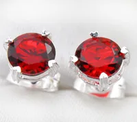 12 Pairs 5mm Luckyshine Superb Round Shiny Red Quartz Gems Silver Zircon Earrings Wedding Gift For Women Stud Earrings Jewelry5854646