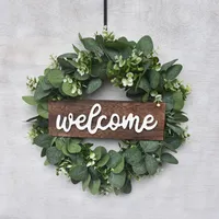 Decorative Flowers Welcome Sign Wreath Decor Door Hanging Garland Ornament Simulation Leaf Artificial Plant For Home Party