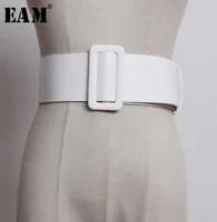 EAM White مستطيلة الإبزيم تقسيم طويل واس على نطاق واسع حزام حزام الجلود المرأة