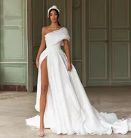 2021 Vestidos de noiva de moda Oneshoulder Sexy High Split Apliques de renda vestidos de noiva personalizados Aline Wedding Dress 92666002