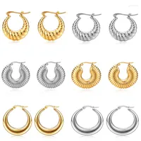 Hoop Earrings VQYSKO Stainless Steel PVD High Grade Hollow Design Chunky Gold Color Thread Texture Statement For Women