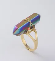 Promotion Femmes Ringnatural Full Color Hexagon Prism Ring Crystal Ring pour les femmes et les hommes bijoux en forme d'anneau de mariage 10pc Shiping8539243