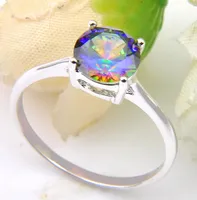 Luckyshine 10 PCS 1LOT Florid Shiny Round Fire Rainbow Mystic Topaz Gems 925 Sterling Silver Rings Weddiing Family Friend Holiday 6890024