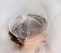 Elfenben fågelburen slöja pärlor ansikt täcker bröllopslöjor fascination hatt med metallkam mjuk illusion tyll fågelburen slöja 2017 new6812711
