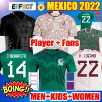 Player -fans versie 2022 2023 Mexico voetbal jersey home groen weg nieuwe nationale copa amerika 22 23 chicharito lozano vela raul mannen kinderen vrouwen derde voetbal shirts