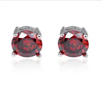 12 Pairs Luckyshine Red Zircon Crystal Gems Silver Plated Stud Earrings Fashion Simple European Holiday gift Earrings Stud for Uni2044671