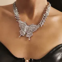 Collares tenis Chokers graduados Joyas de hip hop Joya completa Diamante Cuba Collar Collar Punk Diamante Collar de mariposa grande para mujeres