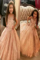2022 Bling TuLle Girls Pageant Jurken Sheer Cap Sleeve Jewel kristal Mini Quinceanera jurk Toddler Flower Girl Wedding3828585
